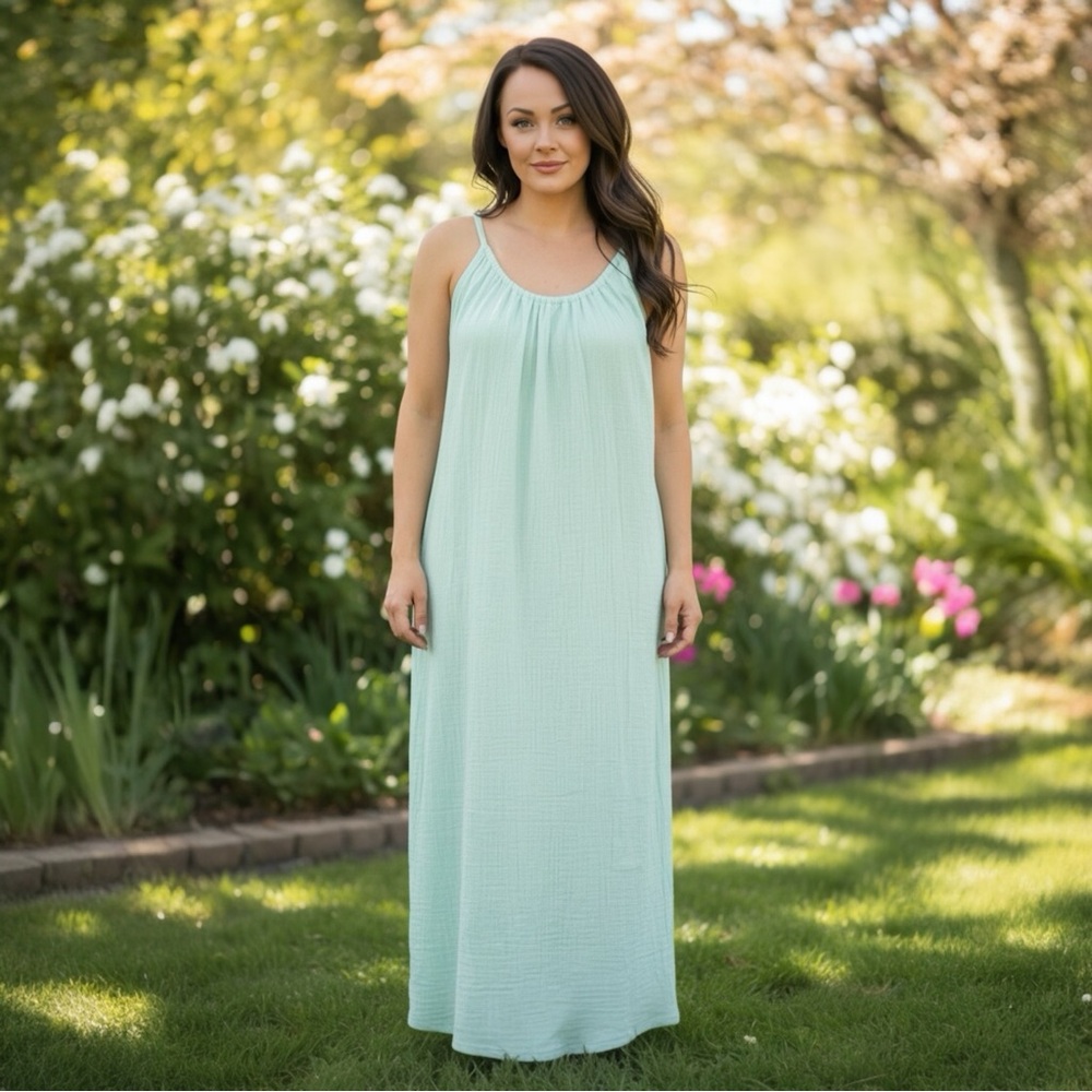 Kona Sol Mint Green Cotton Halter Maxi Dress Size Small